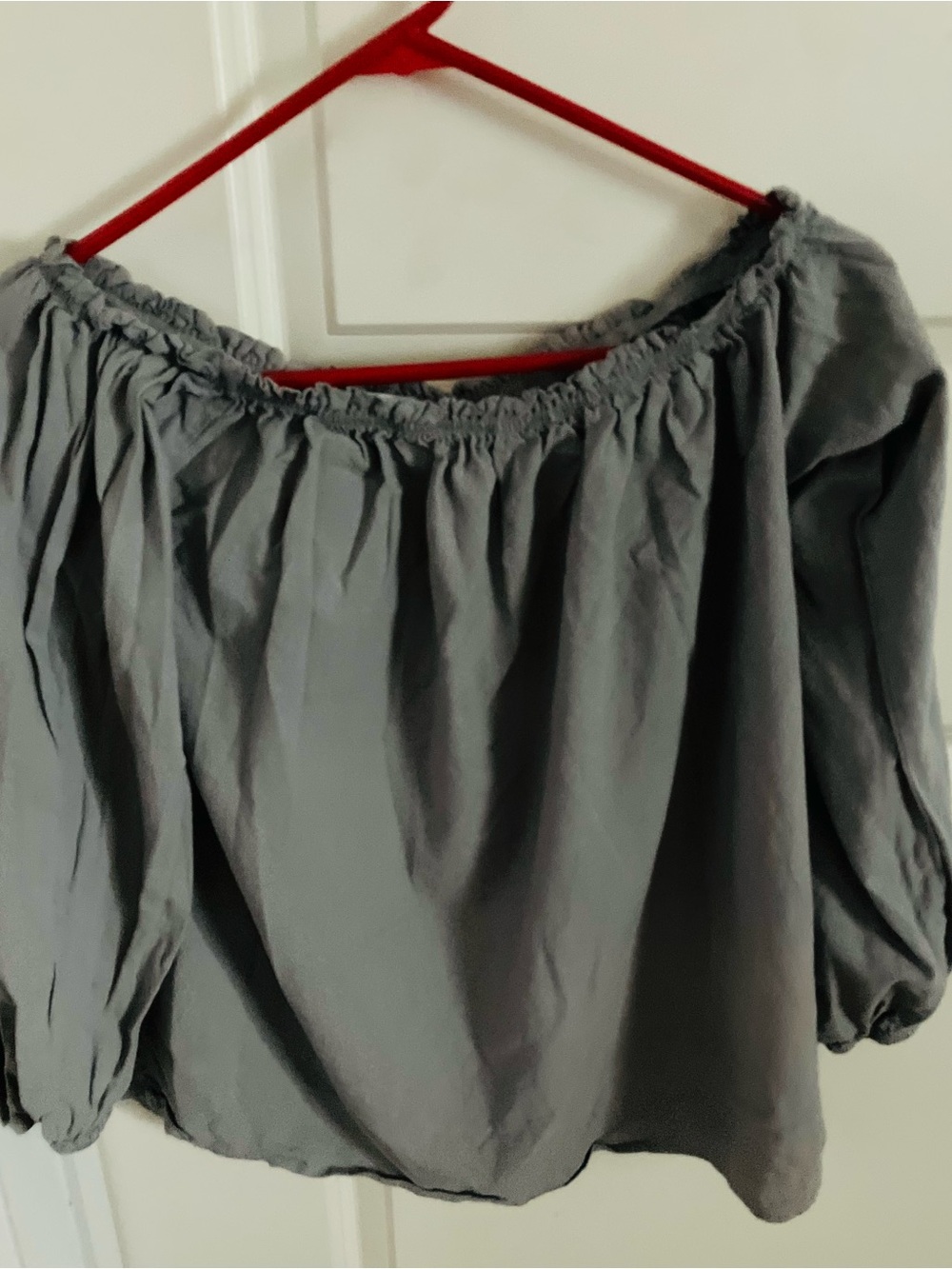 MISSLOOK Gray Off-Shoulder Peasant Blouse